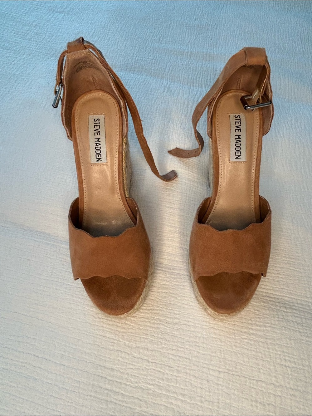 Steve Madden Tan Suede Scalloped Espadrille Wedge Sandals